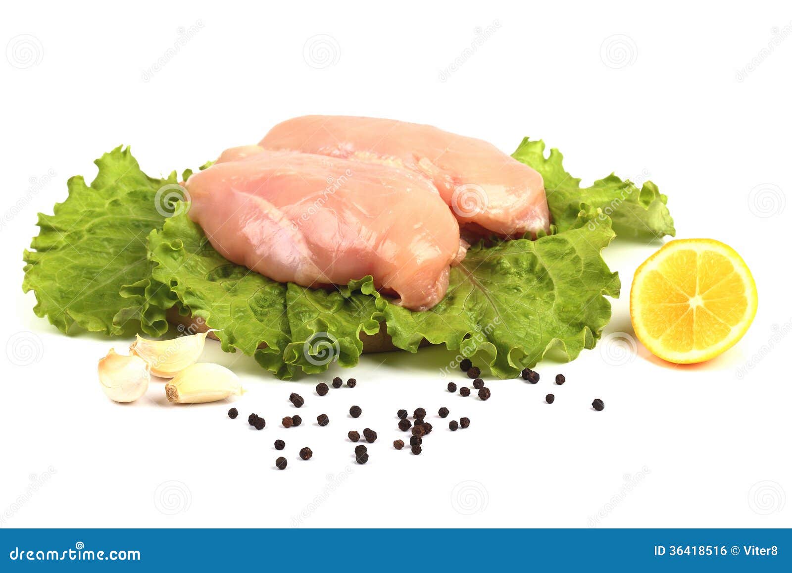 Chicken Breasts on Lettuces Leaves Isolated Stock Photo Image of