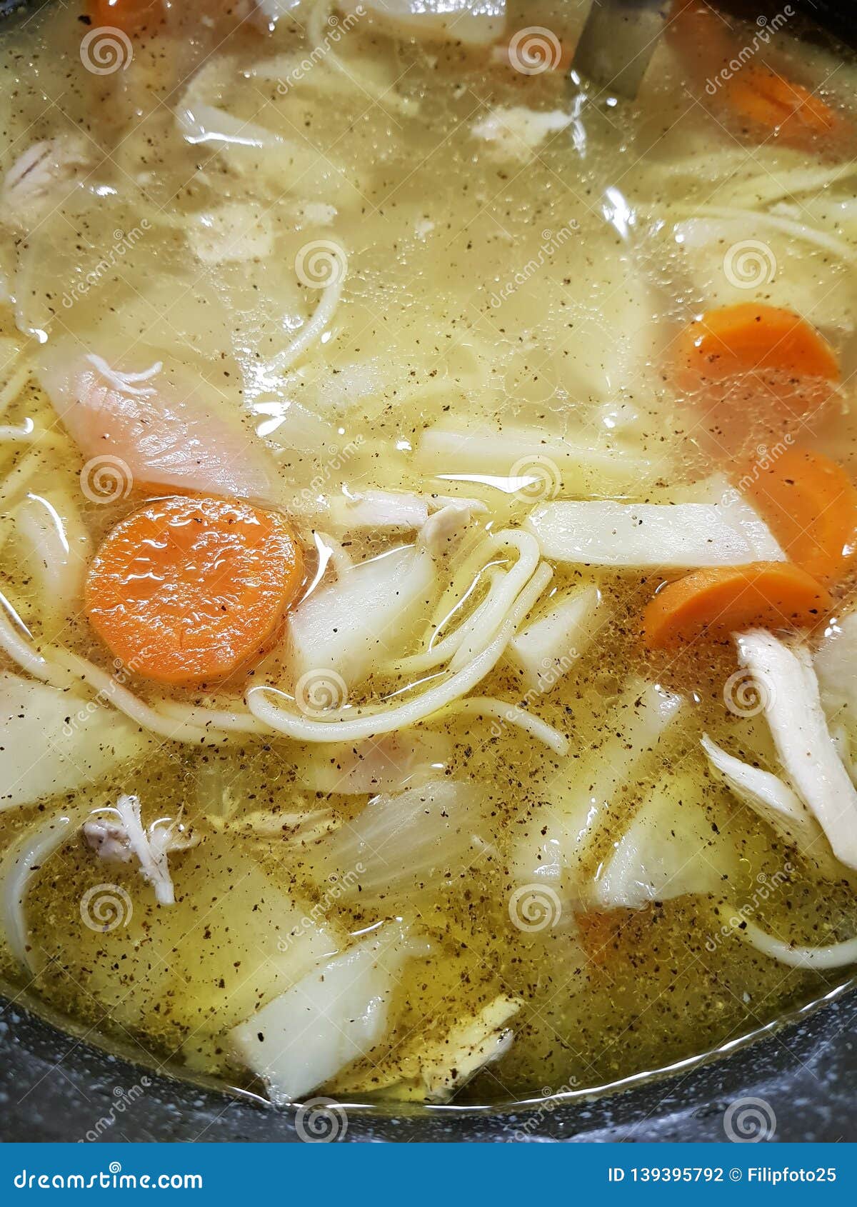 Chicken broth stock photo. Image of vegetables, closeup 139395792