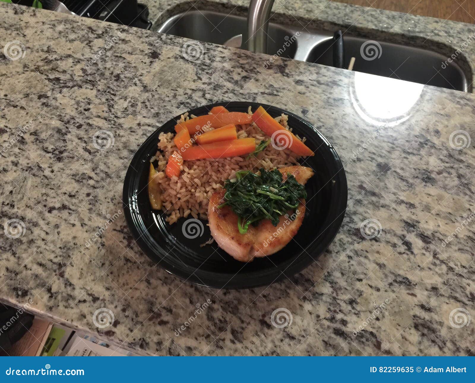 Chicken, brown rice, and stock image. Image of brown 82259635