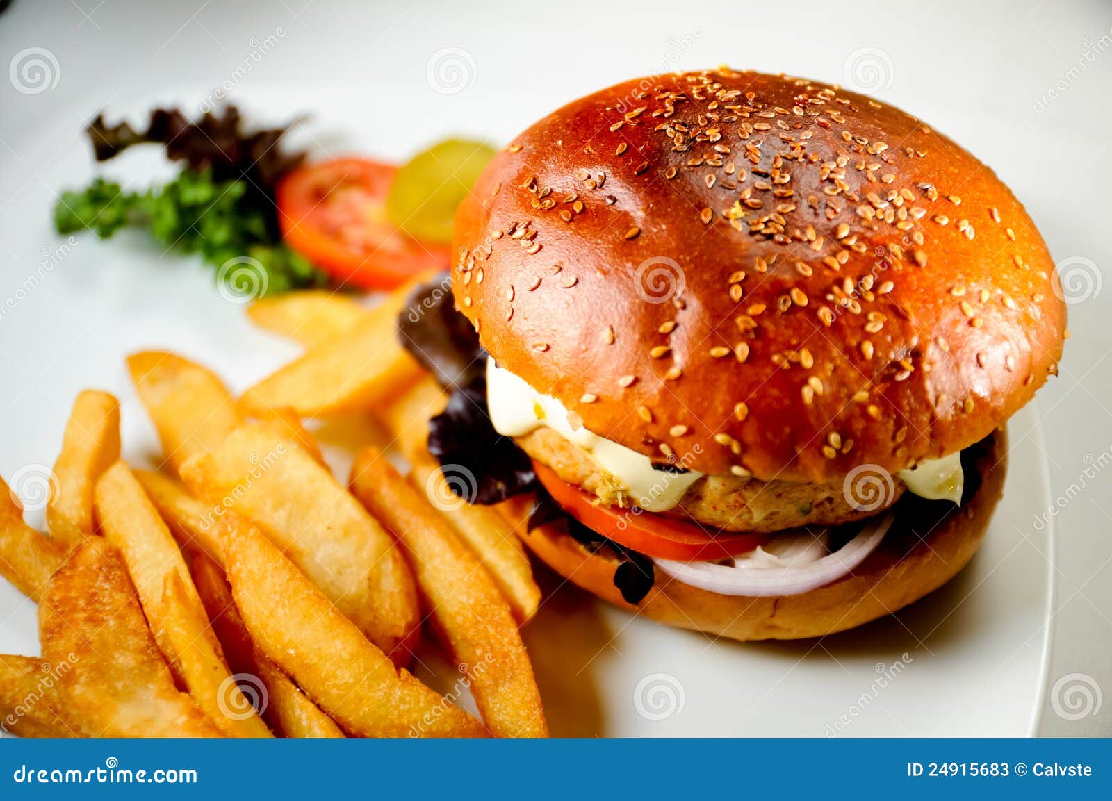 Chicken Burger And Steak Fries Stock Image - Image: 24915683
