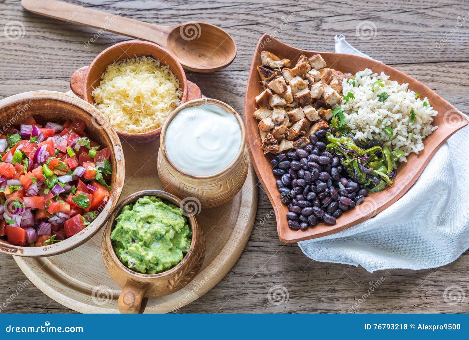 Chicken Burrito Bowl with the Ingredients Stock Photo Image of