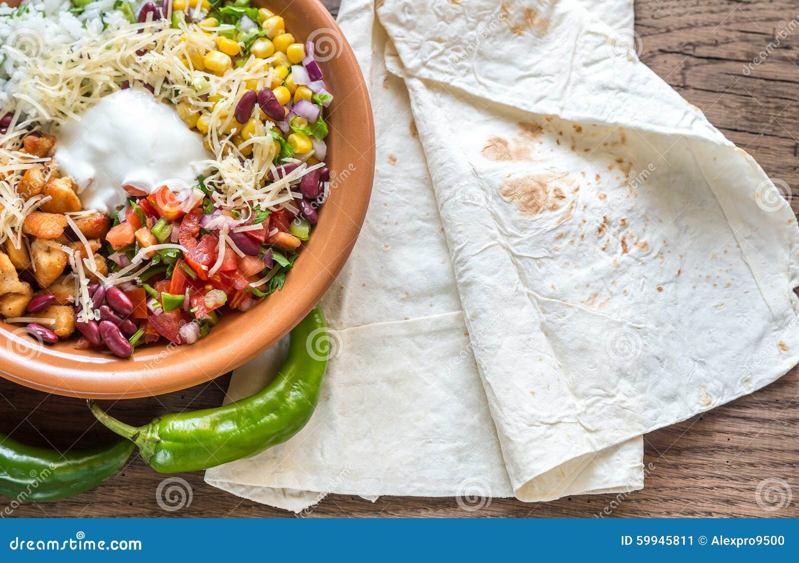 Chicken burrito bowl stock image. Image of pepperoni 59945811