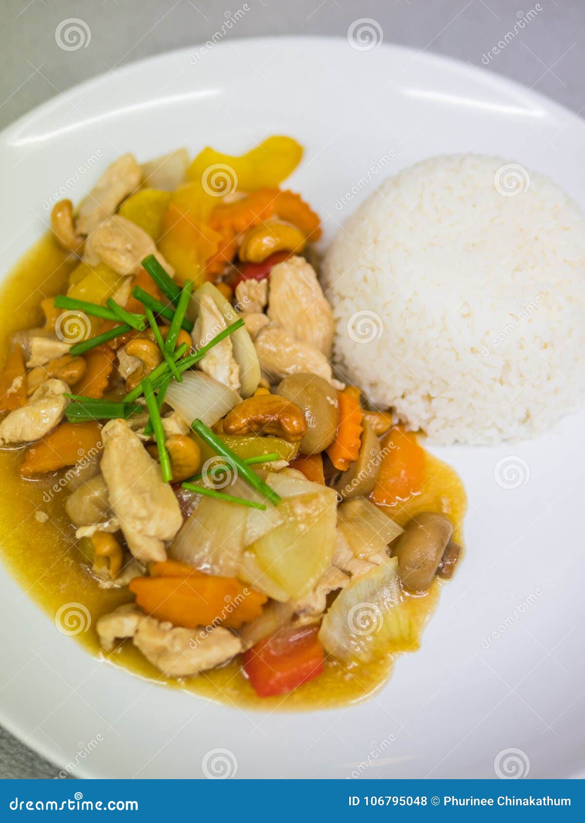 Chicken with Cashew Nut with Rice Stock Photo - Image of fried, paprika