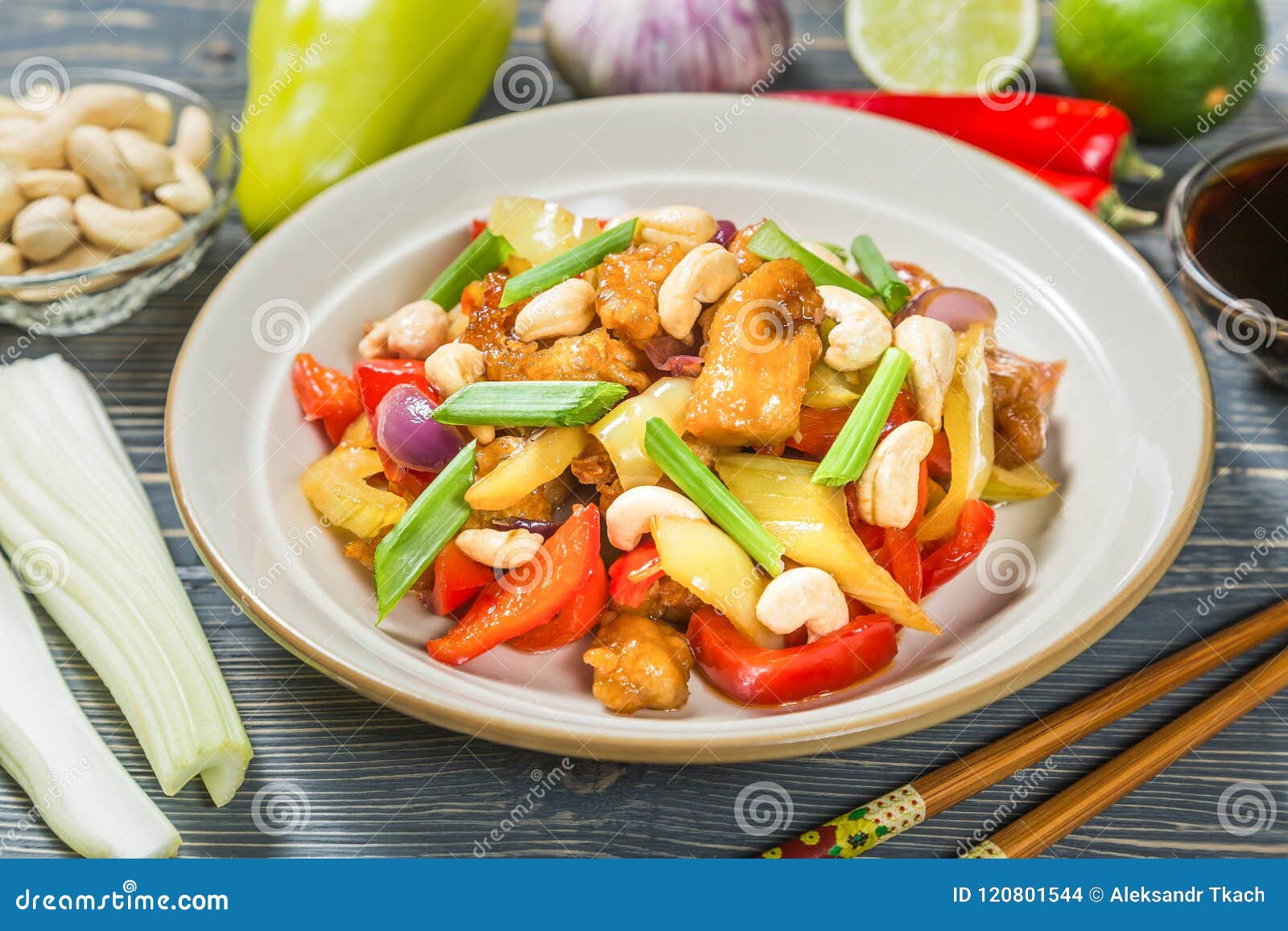 Chicken with Cashew Nuts. the National Dish of Thai Cuisine Stock Photo