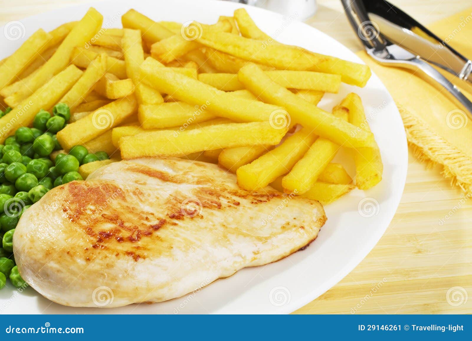 Chicken And Chips Dinner Stock Image Image Of Peas Panfried 29146261