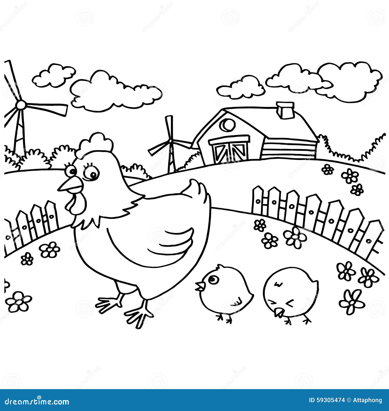 Chicken Coloring Pages Vector Stock Vector  Illustration of chick, feathers: 59305474