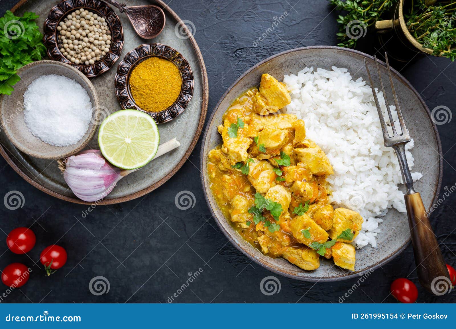 Chicken Cooked with Curry Sauce Stock Photo Image of coriander, garnish 261995154
