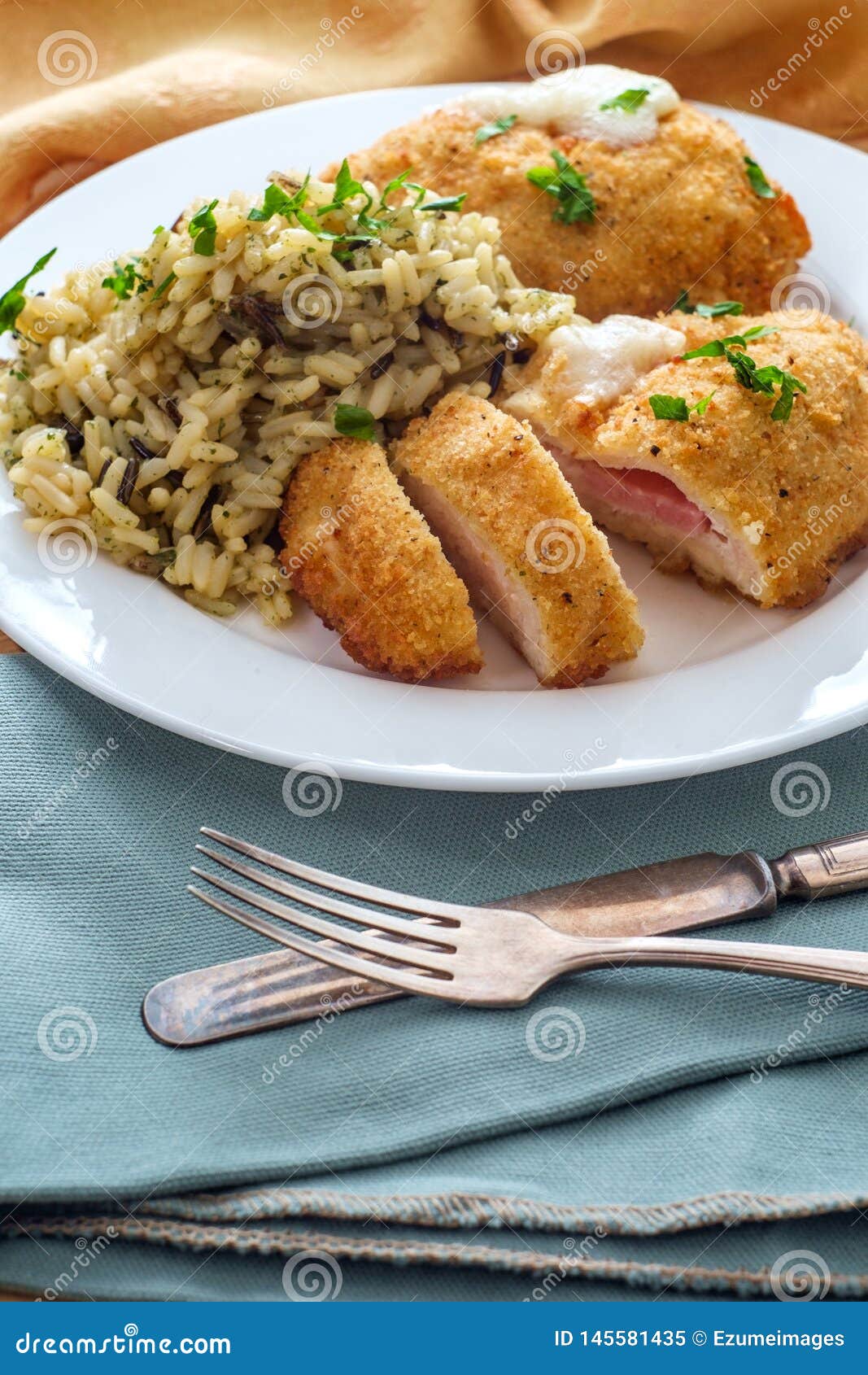 Chicken Cordon Bleu Rice stock image. Image of filling - 145581435