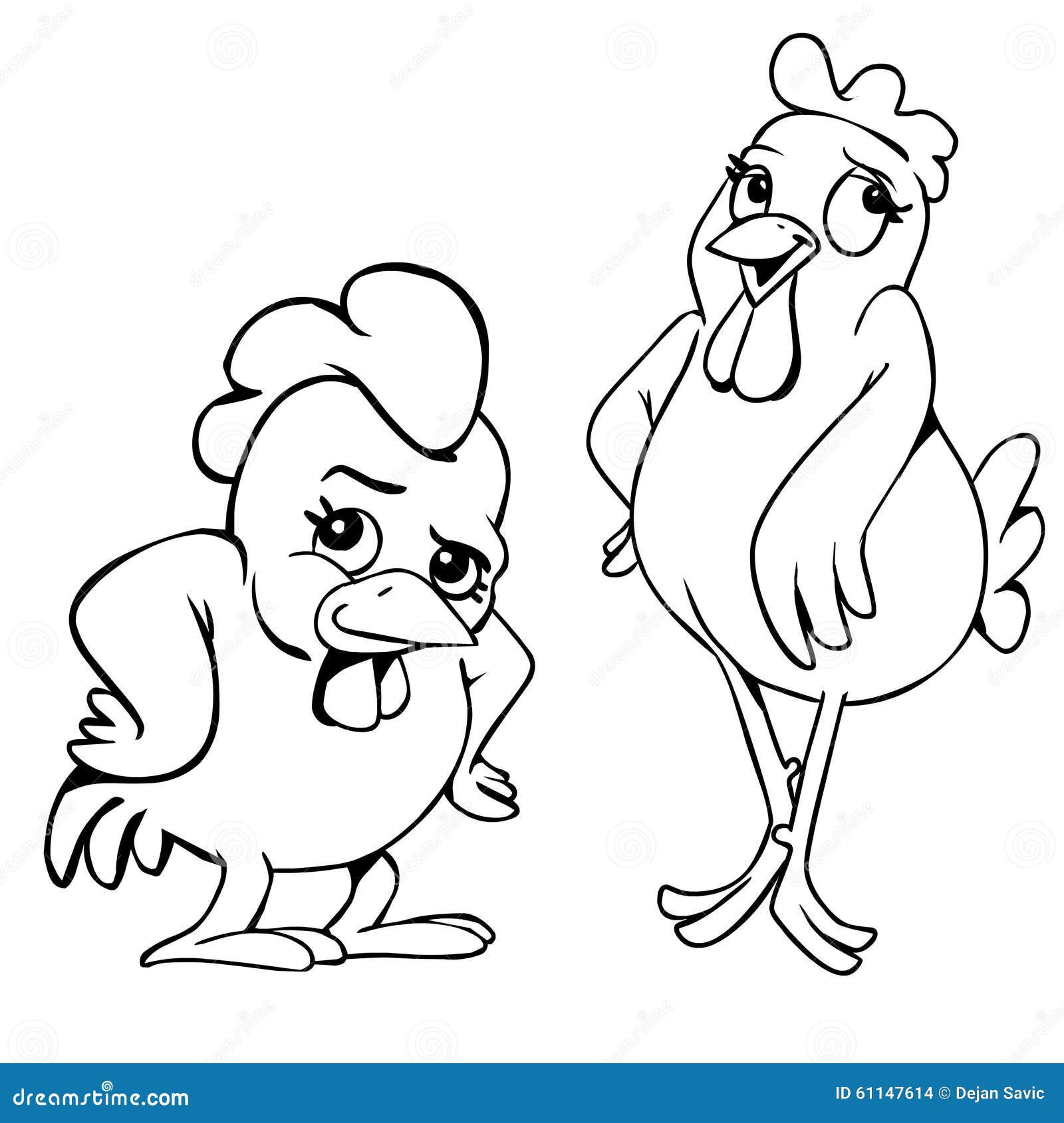 Chicken Couple Black and White Illustration Stock Illustration -  Illustration of kids, friendly: 61147614