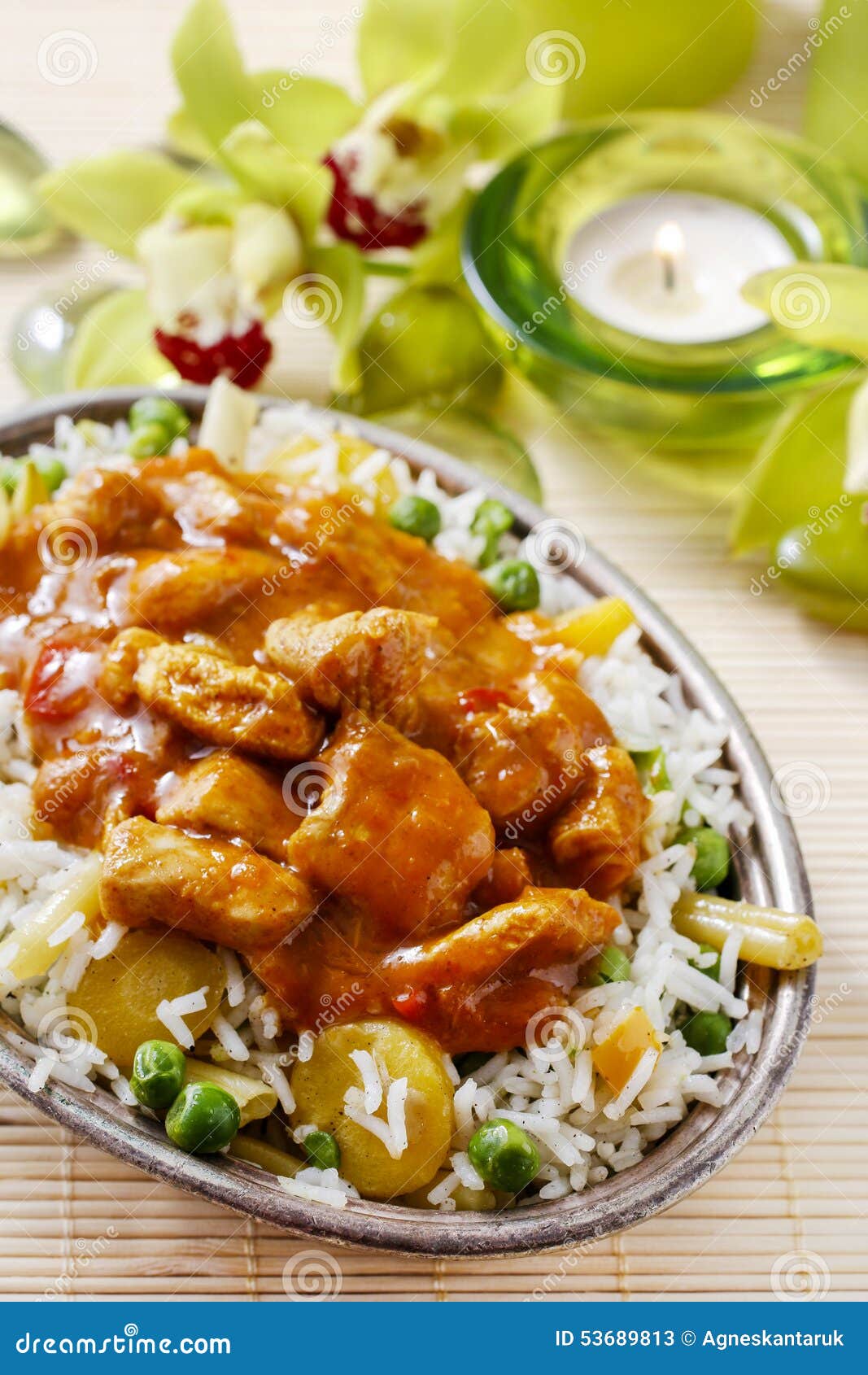 Chicken Curry with Basmati Rice and Green Peas Stock Image Image of