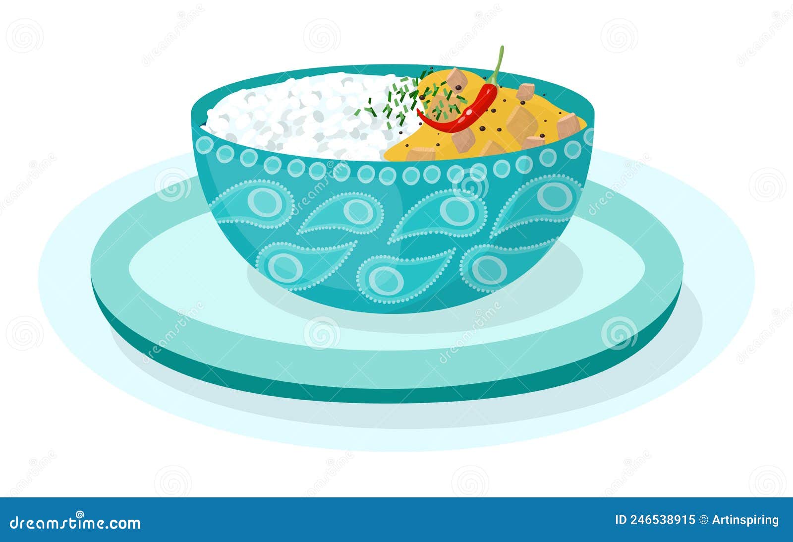 chicken curry. delicious spicy indian dish garnished with curry leaves