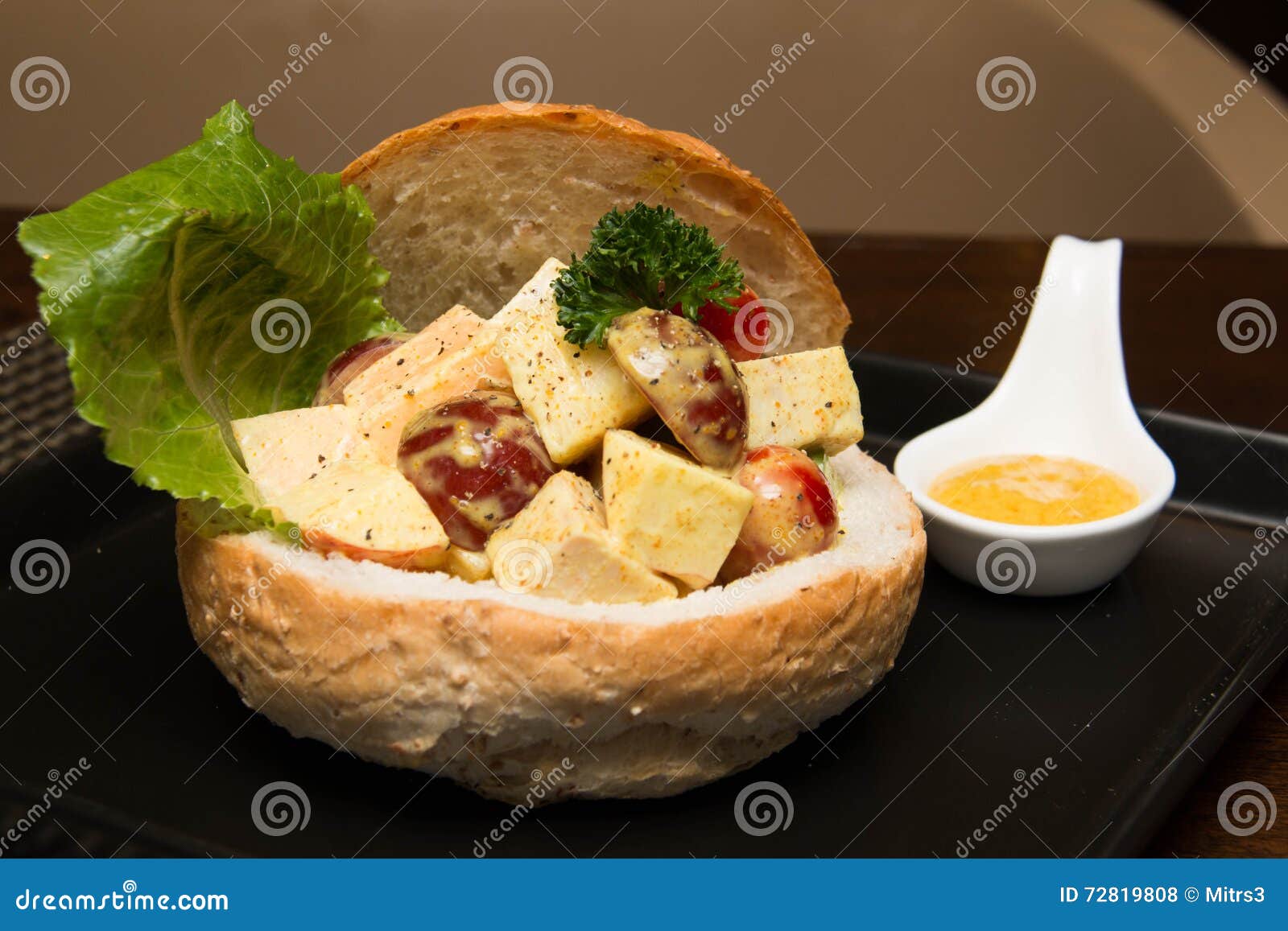 Chicken Curry Salad in Bread Bowl Stock Photo Image of sauce, meat