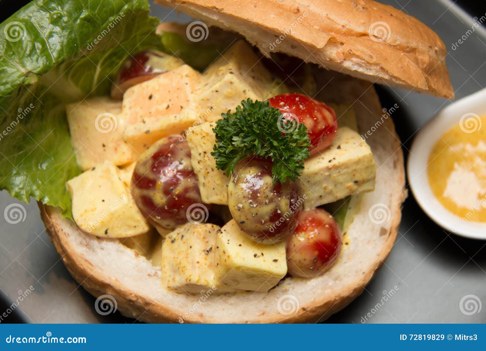 Chicken Curry Salad in Bread Bowl Stock Image Image of food, curry