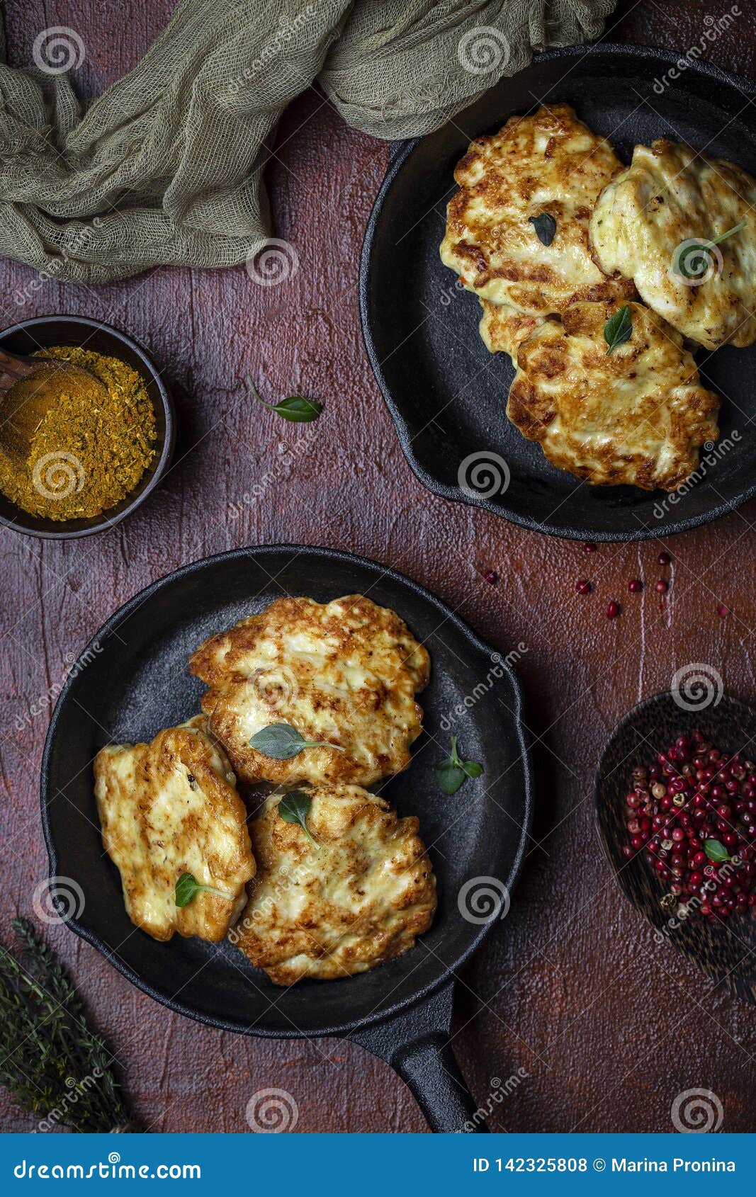 Chicken Cutlets with Cheese on a Cast Iron Pan Stock Photo Image of
