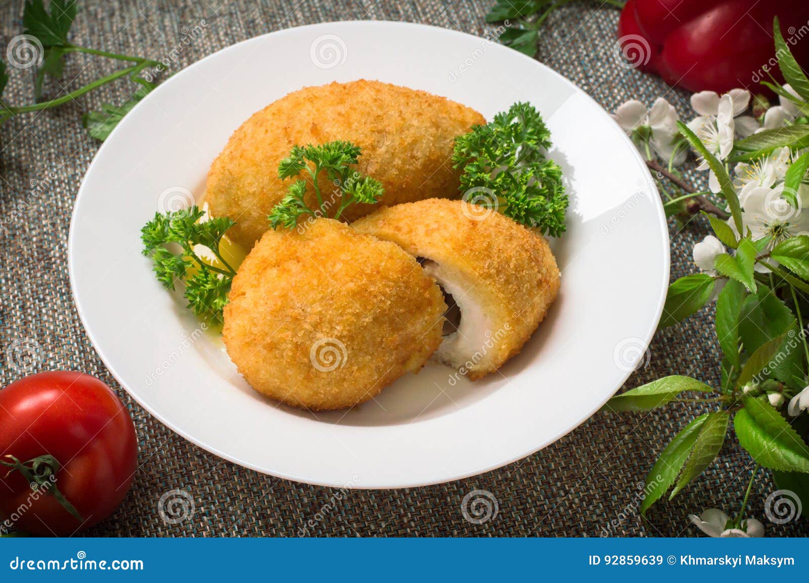 Chicken Cutlets on Kiev. Old Background. Top View. Closeup Stock Image