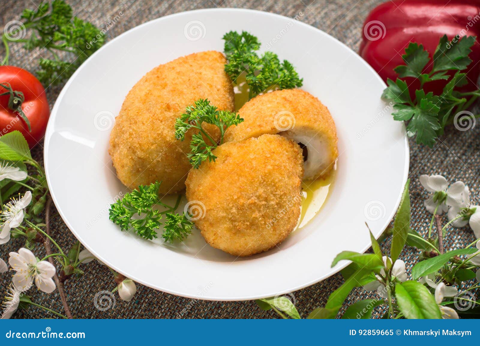 Chicken Cutlets on Kiev. Old Background. Top View. Closeup Stock Image