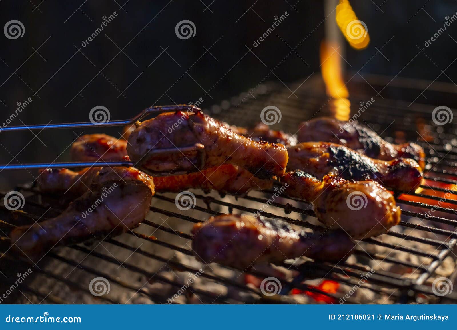 Chicken Drumsticks are Grilled on a Barbecue Grill Stock Image Image