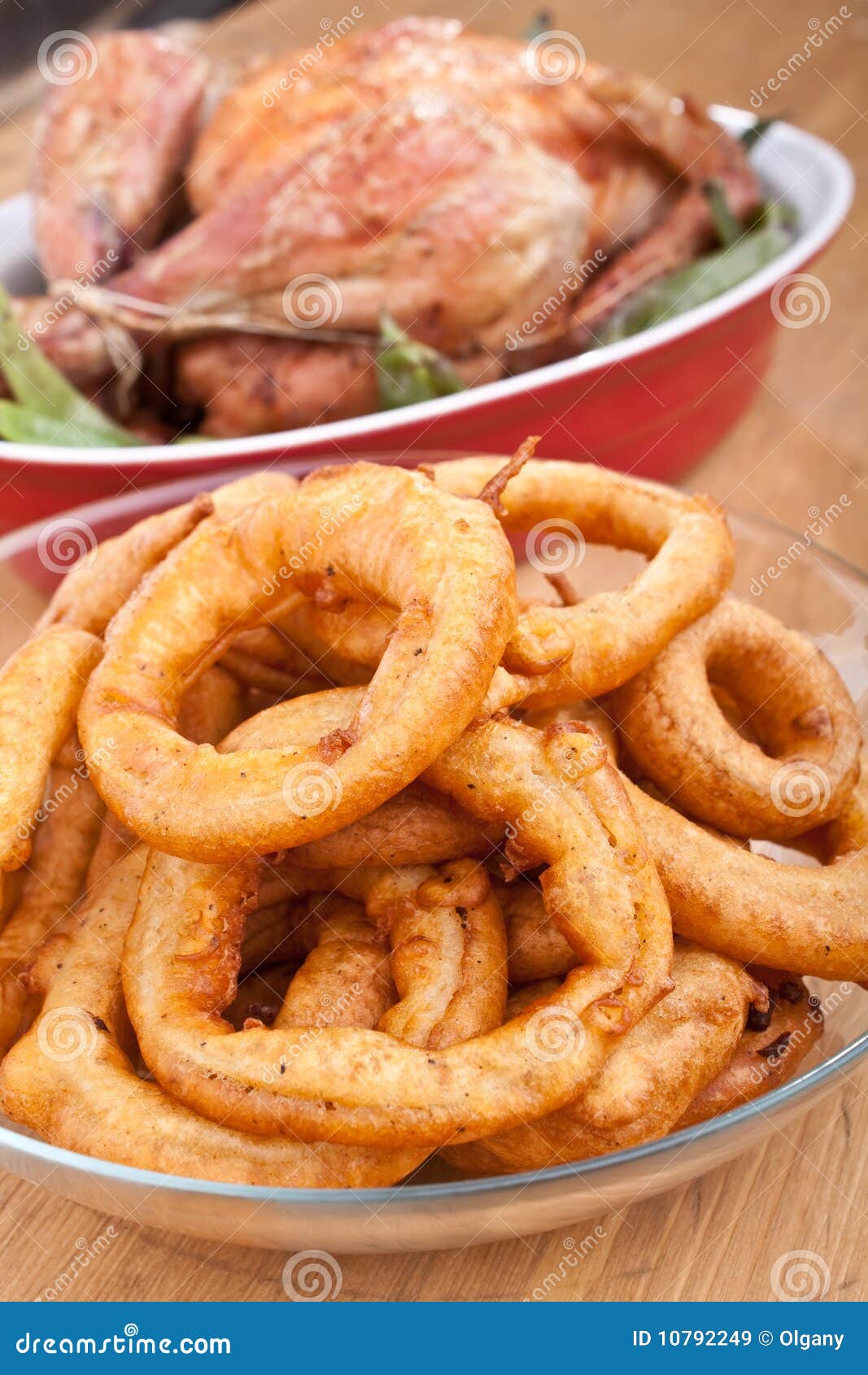 Chicken with Green Beans and Onion Rings Stock Image Image of roasted
