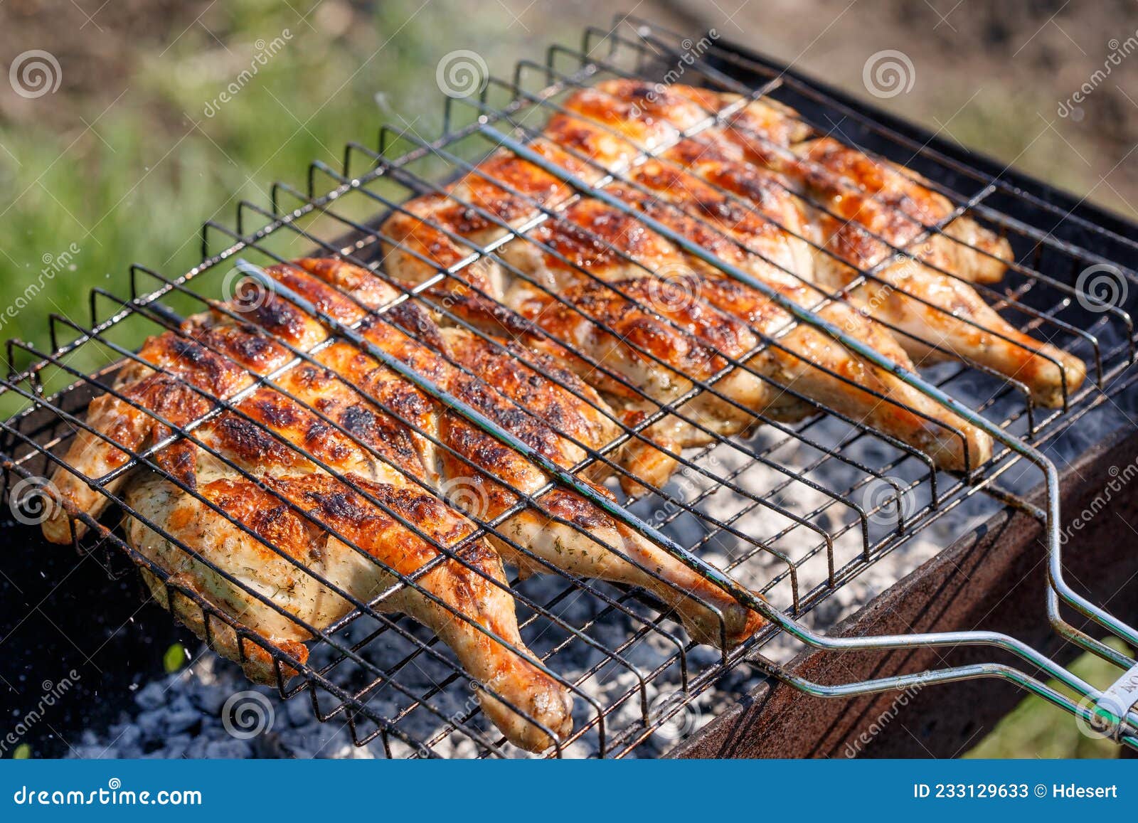 Chicken Grilled on a Charcoal Barbeque Brazier Stock Image Image of