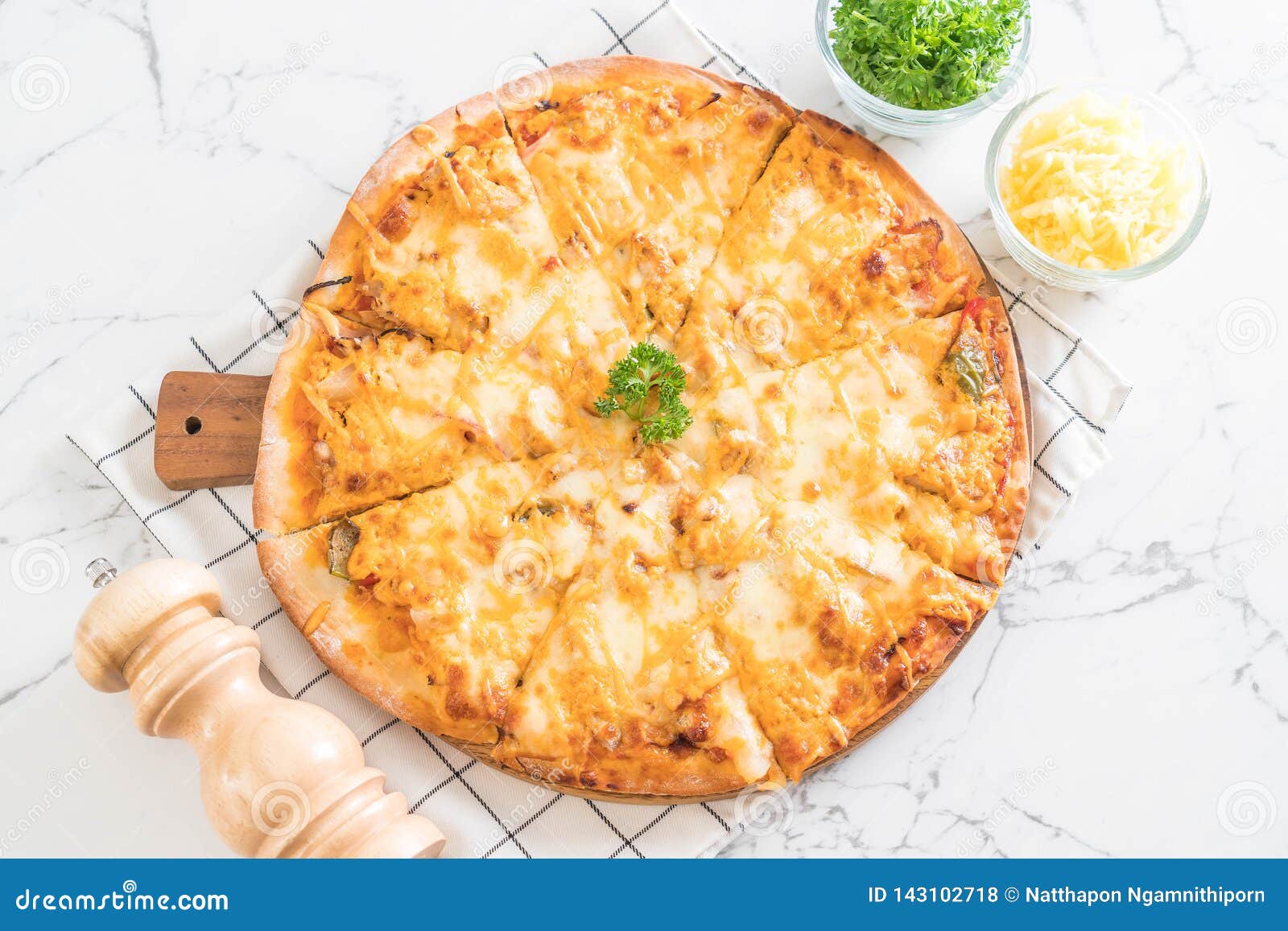 Chicken Grilled Pizza with Thousand Island Sauce Stock Photo Image of