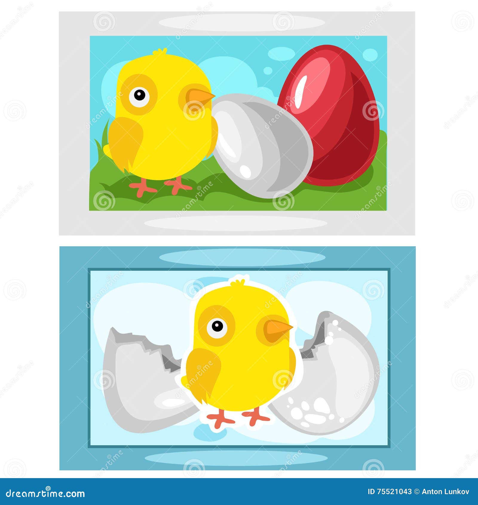 Chicken Hatching from Eggs, Picture on Wall Stock Vector Illustration