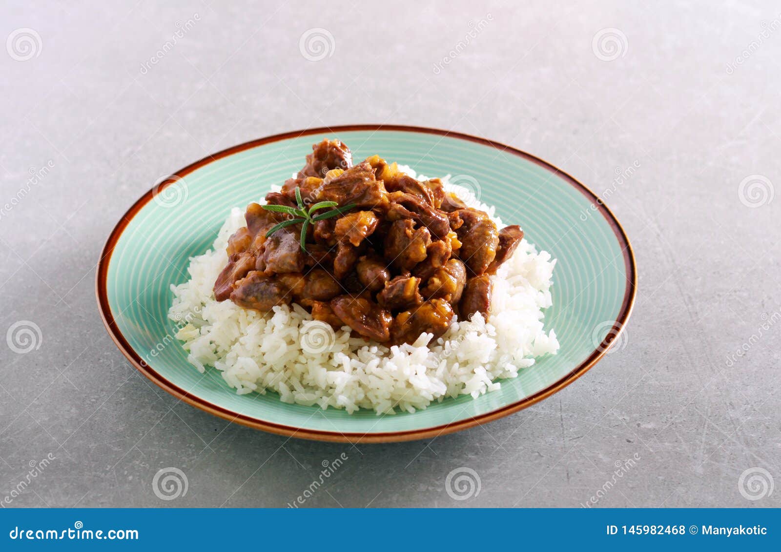Chicken Hearts with Gravy Over Rice Stock Photo Image of culinary