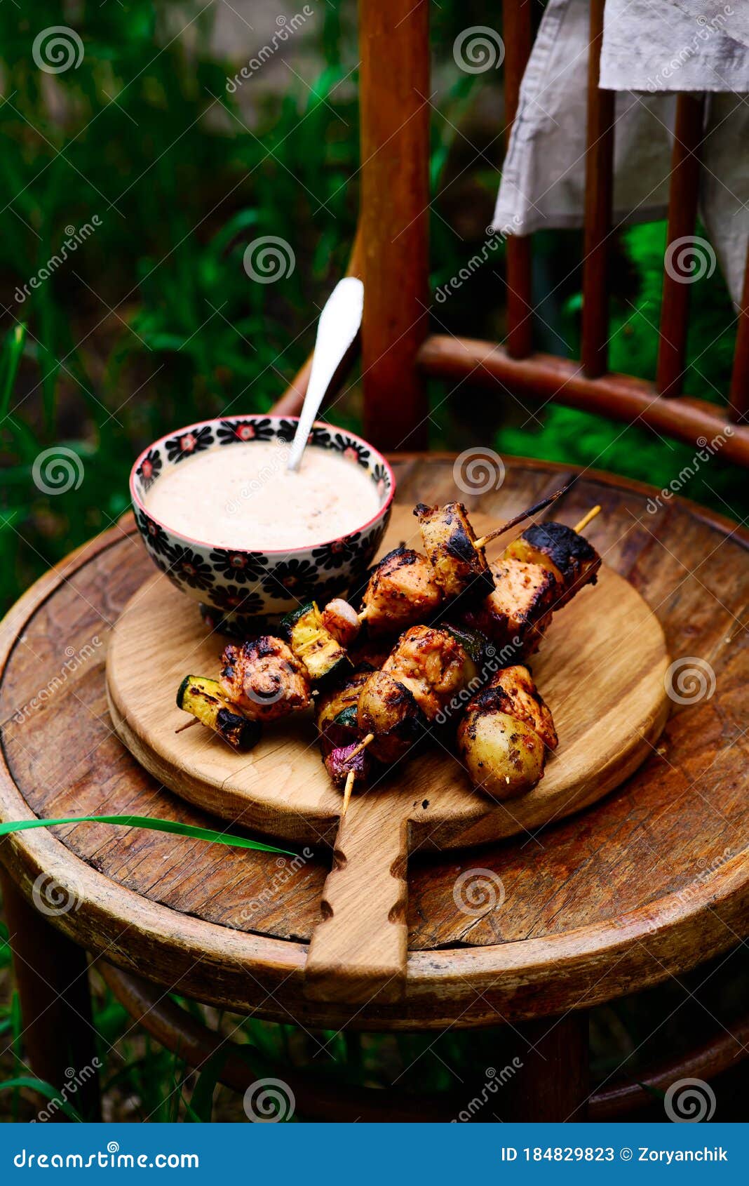 Chicken Honey Mustard Kebab in the Garden Stock Image Image of