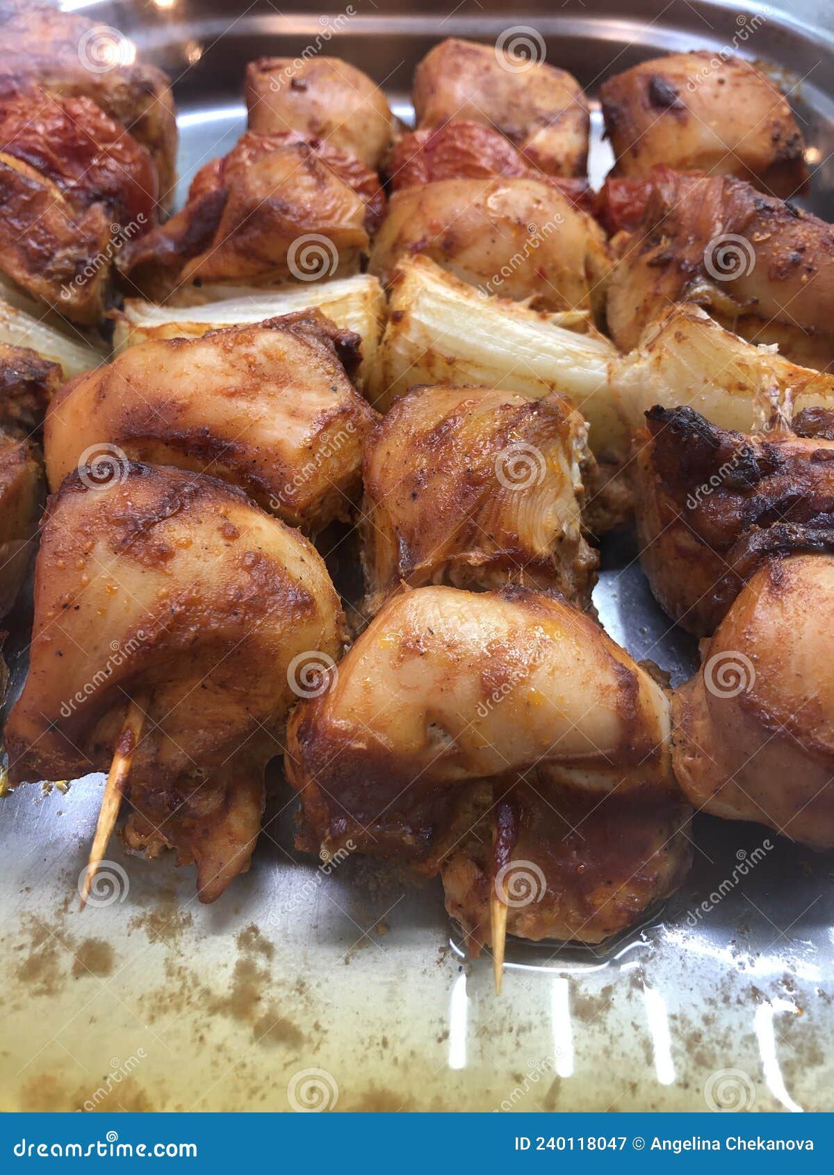 Chicken kebab with onions stock image. Image of food 240118047