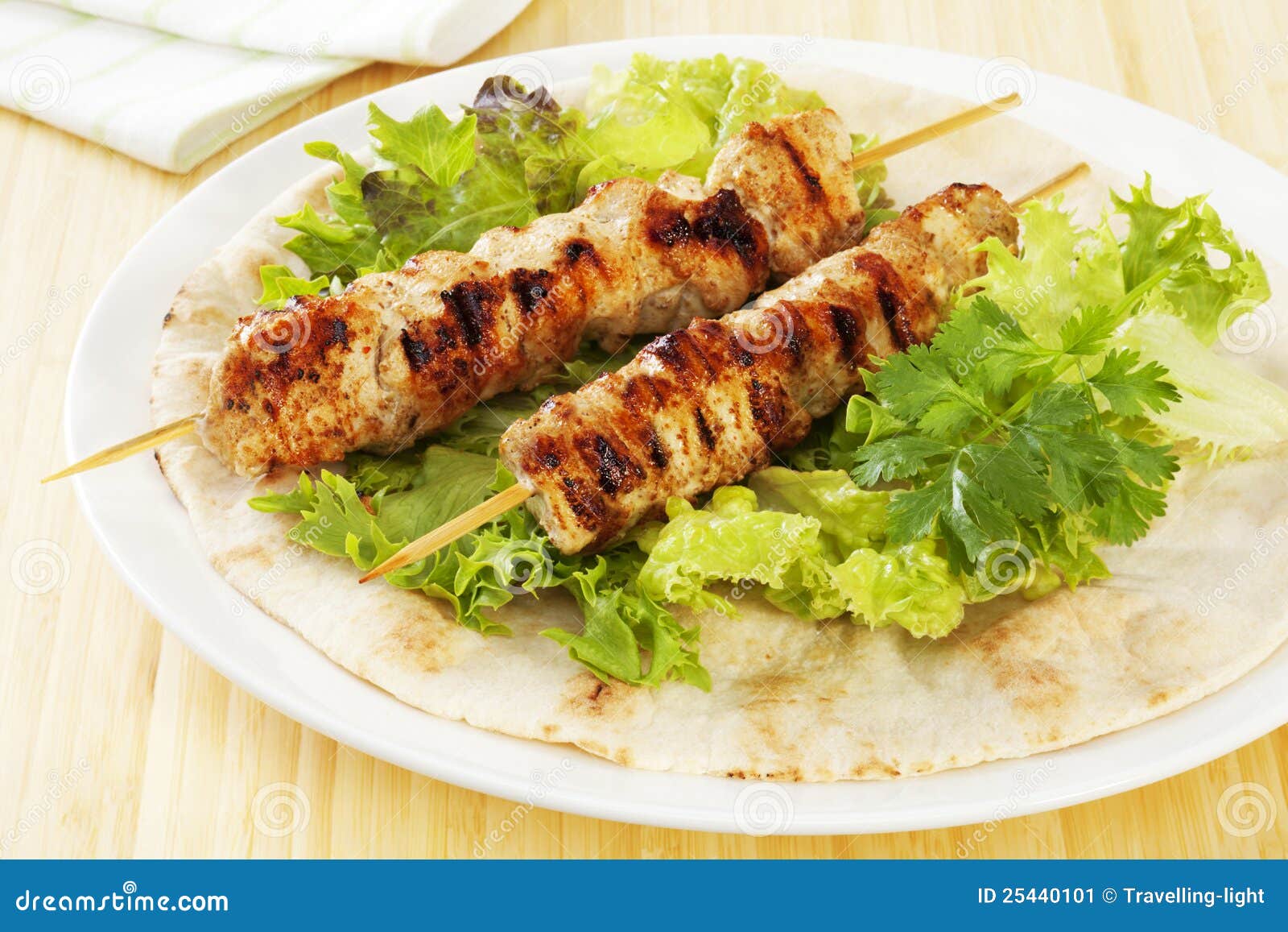 Chicken Kebabs with Salad and Pita Bread Stock Image Image of bread