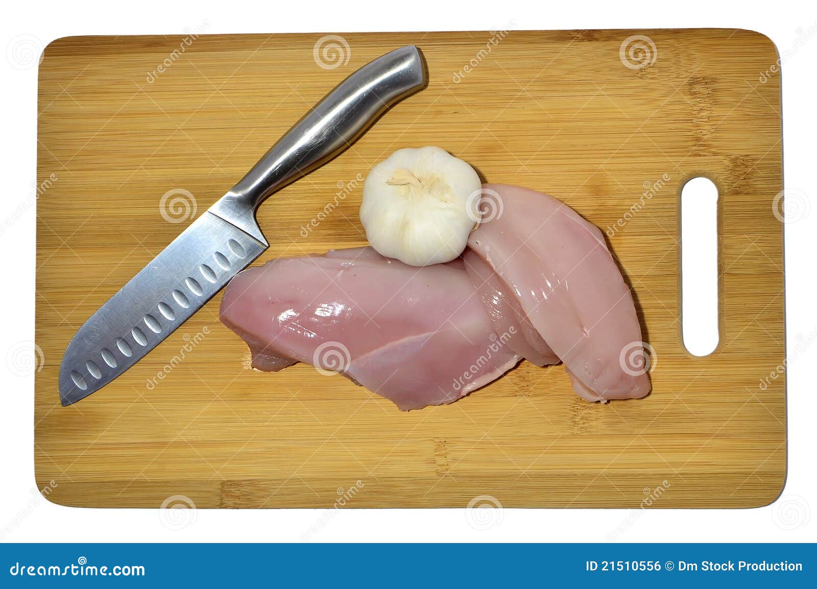 Chicken, knife and garlic stock photo. Image of slice 21510556