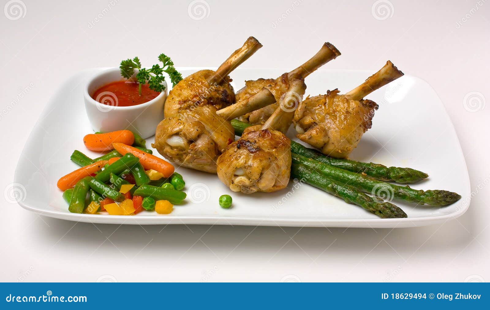 Chicken Legs with Asparagus and Ketchup Stock Photo Image of sauce