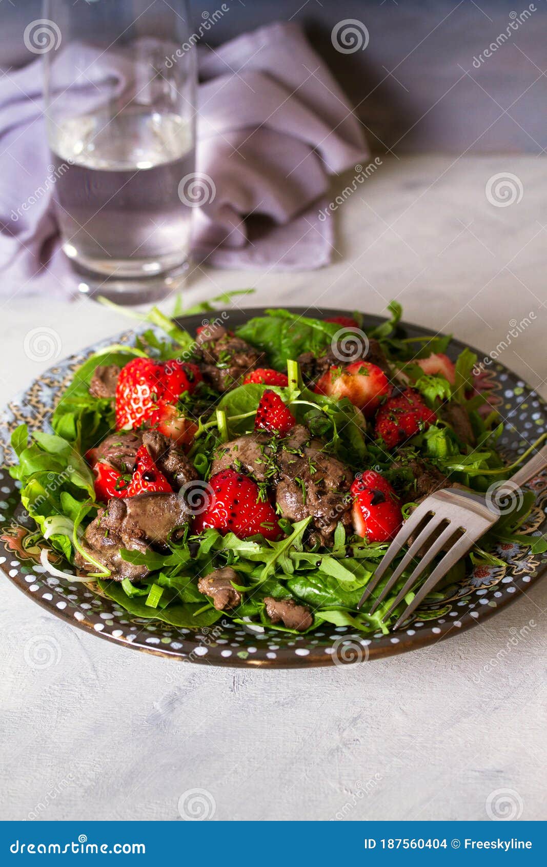 Chicken Liver Salad with Strawberries. Stock Photo Image of delicious