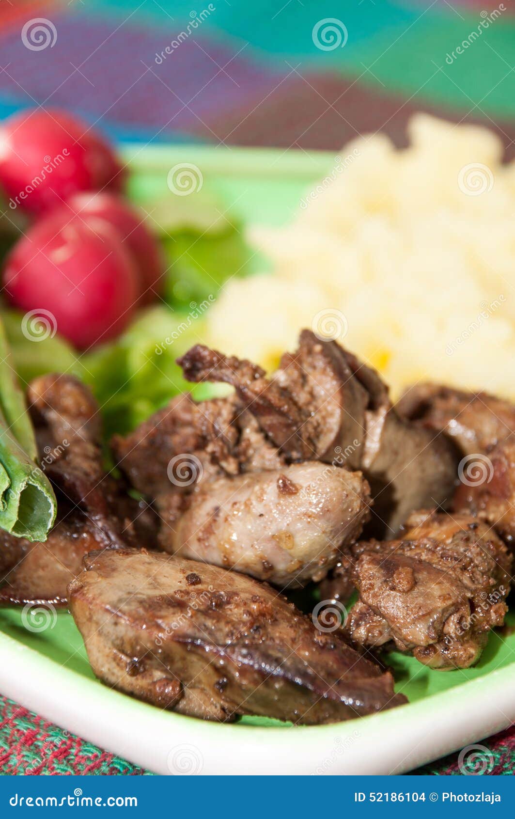 Chicken Liver Served with Mashed Potatoes, Onions and Radishes Stock