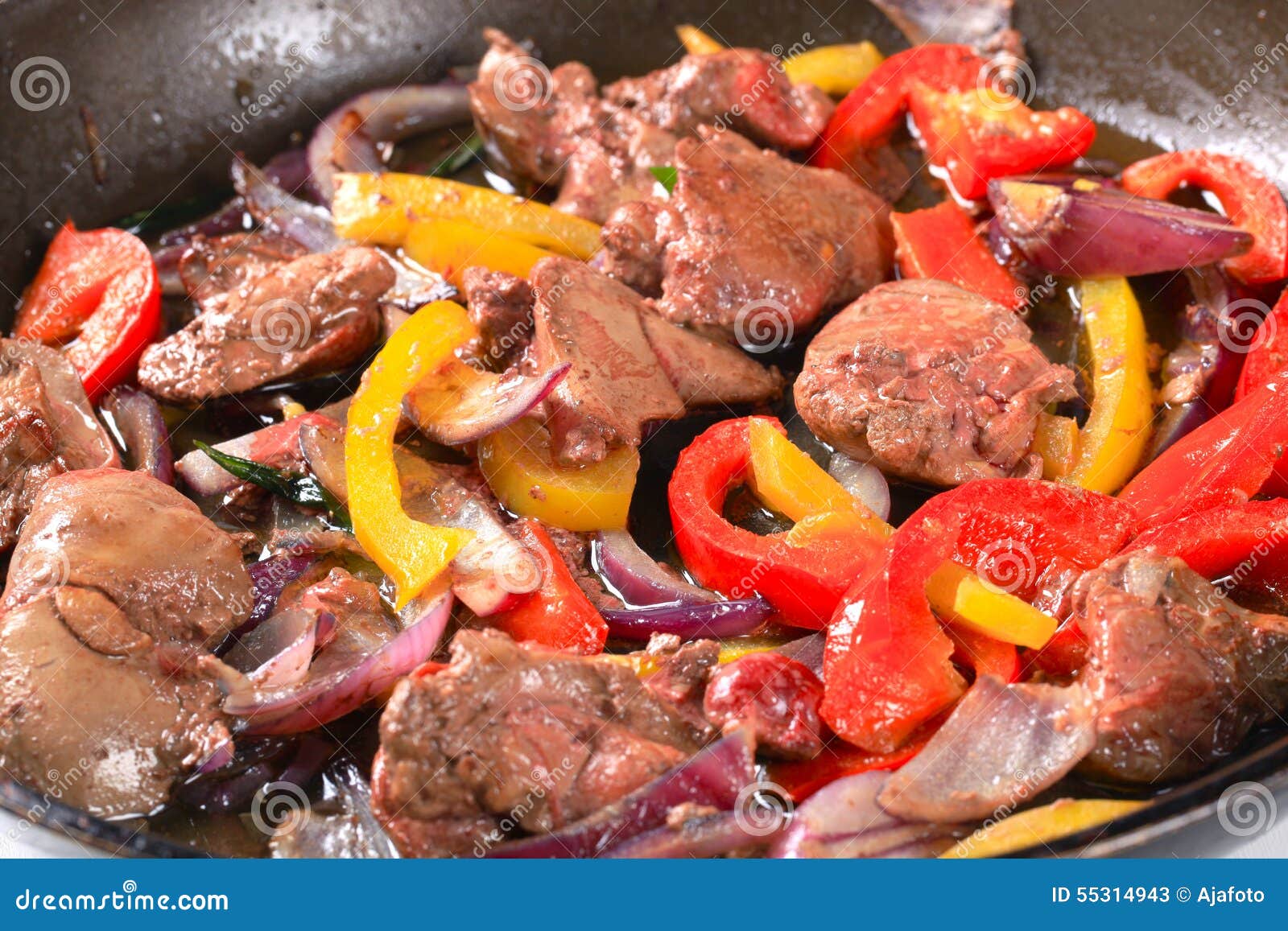 Chicken liver stir fry stock image. Image of frying, yellow 55314943