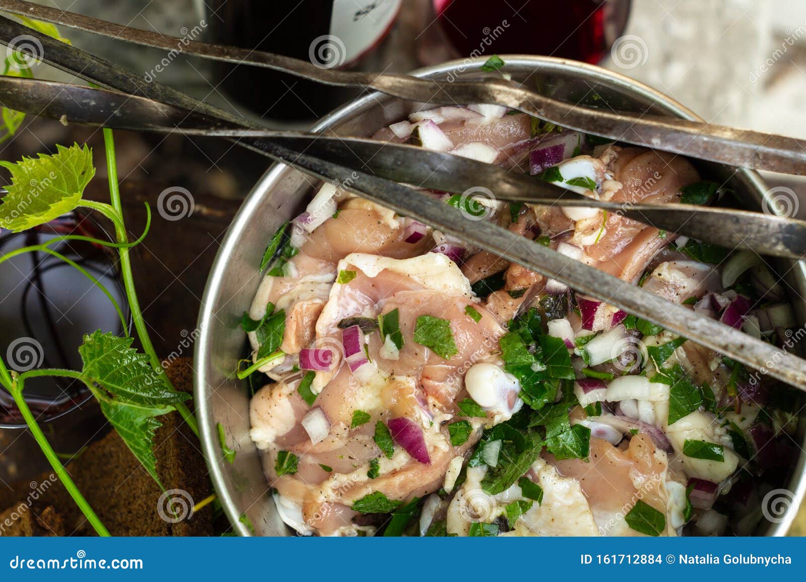 Chicken Marinated with Herbs and Spices for Cooking on Grill Stock