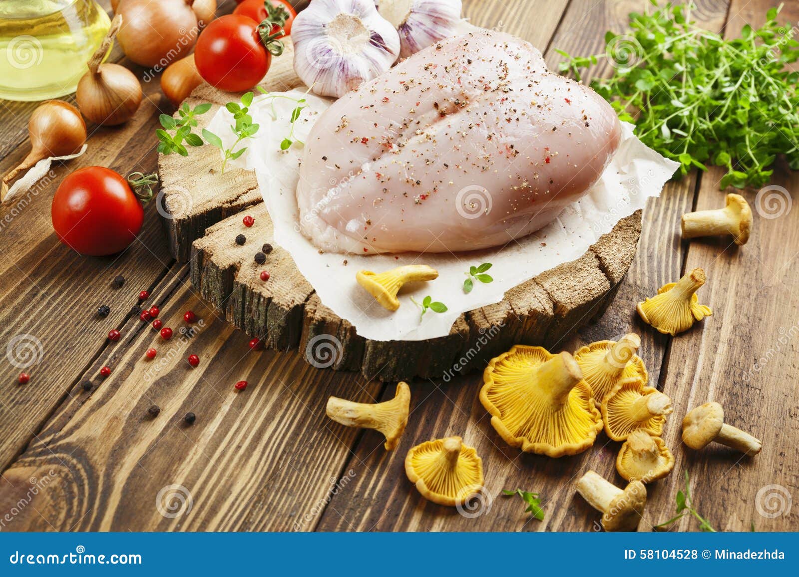 Chicken Meat with Vegetables and Chanterelles Stock Photo Image of