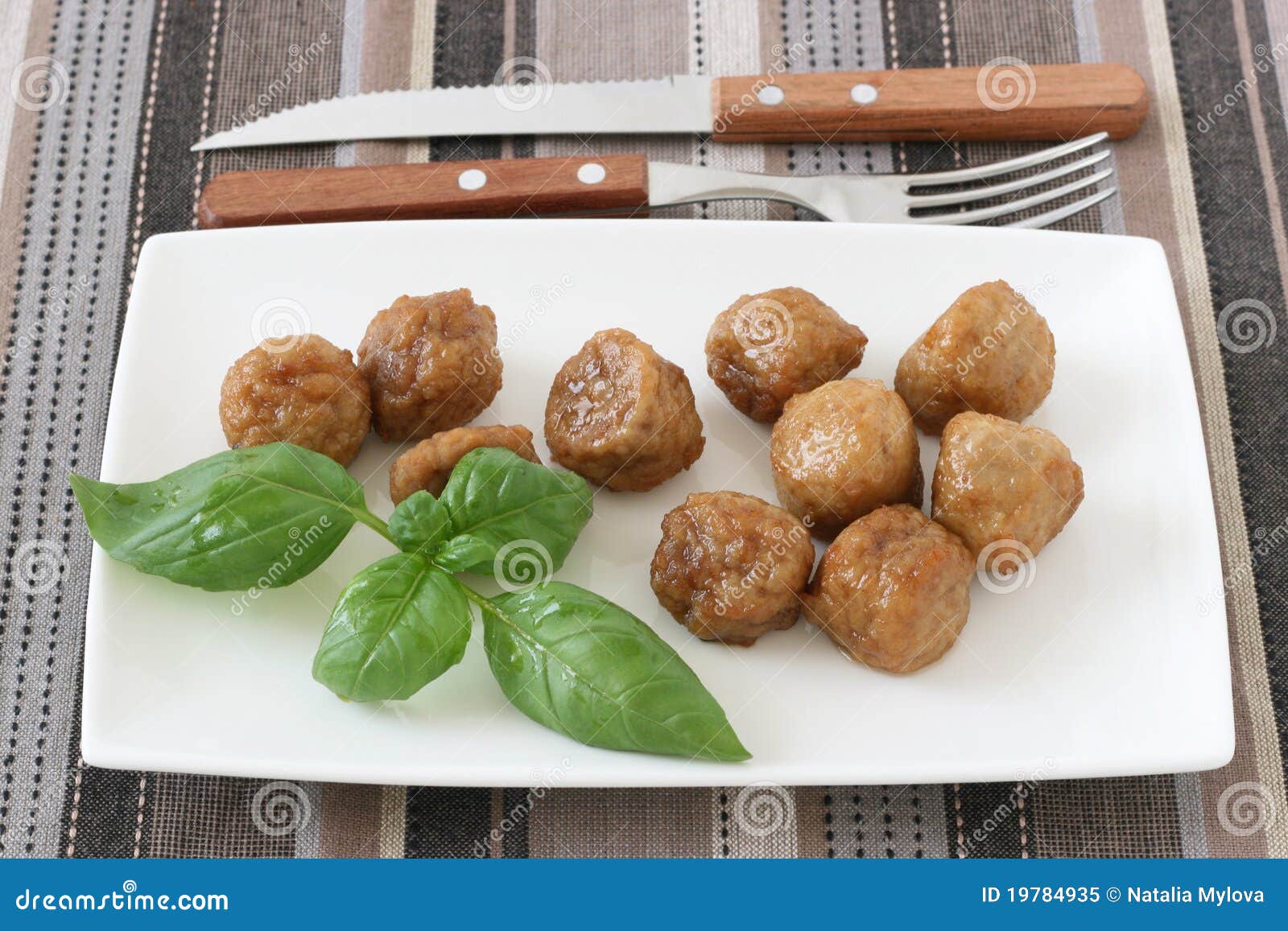 Chicken Meatballs with Basil Stock Image Image of basil, fork 19784935