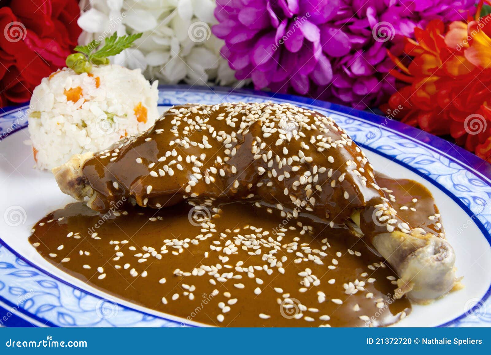 Chicken Mole Mexican Dish stock photo. Image of poblano 21372720