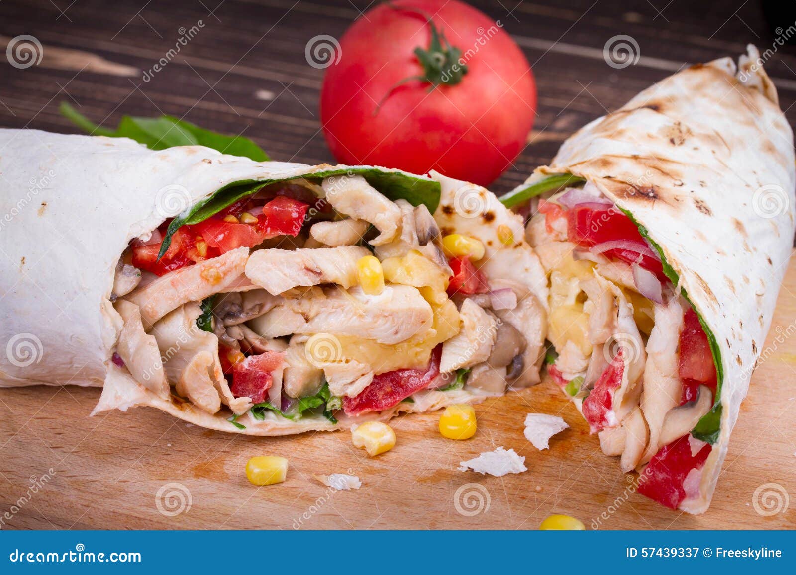 Chicken, Mushroom, Cheese and Spinach Burritos Stock Image Image of