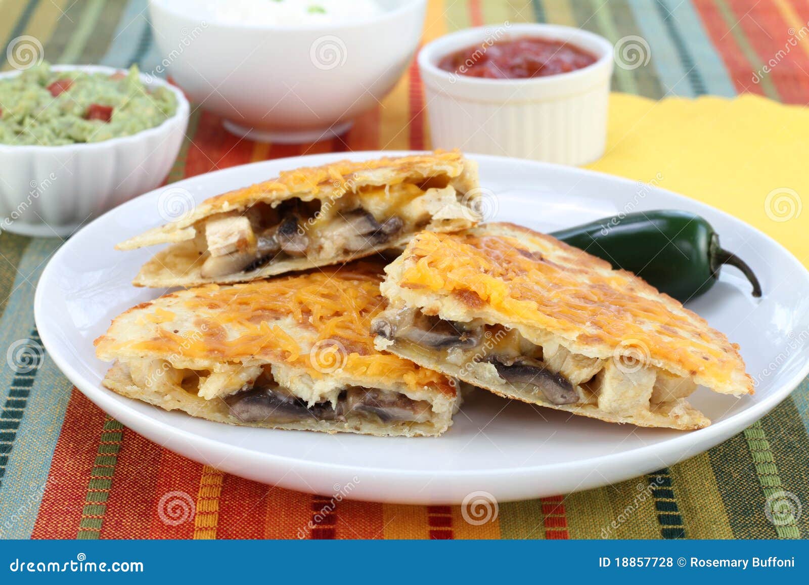 Chicken and Mushroom Quesadilla Stock Photo Image of napkins, front