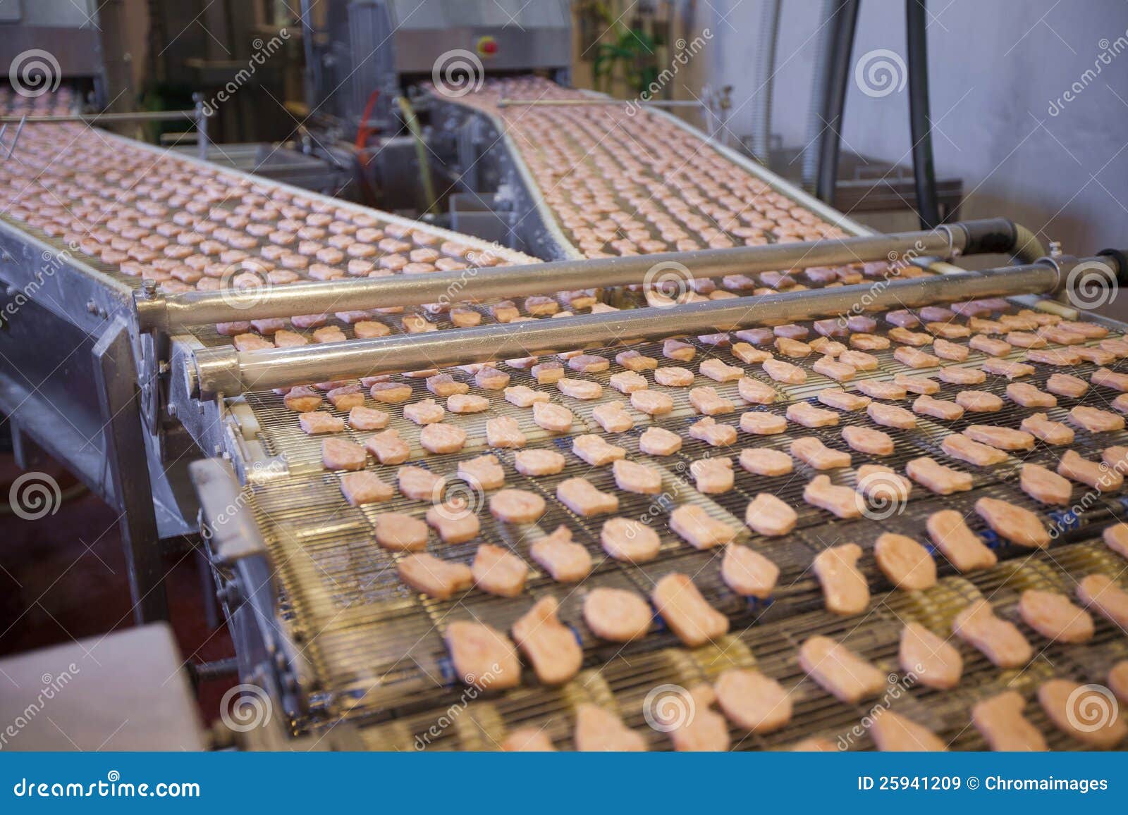 Chicken Nuggets On Conveyor Belt. Royalty Free Stock Images - Image