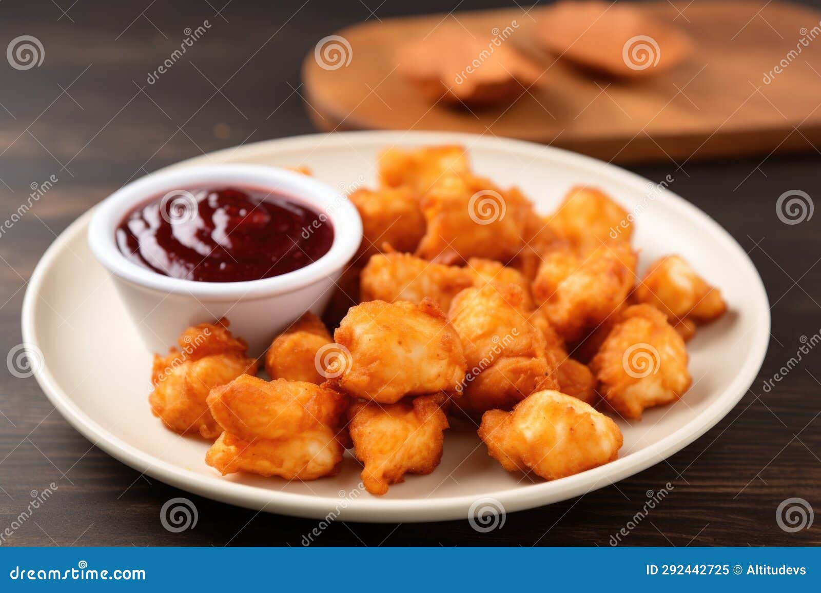Chicken Nuggets with a Small Bowl of Bbq Sauce Stock Image Image of