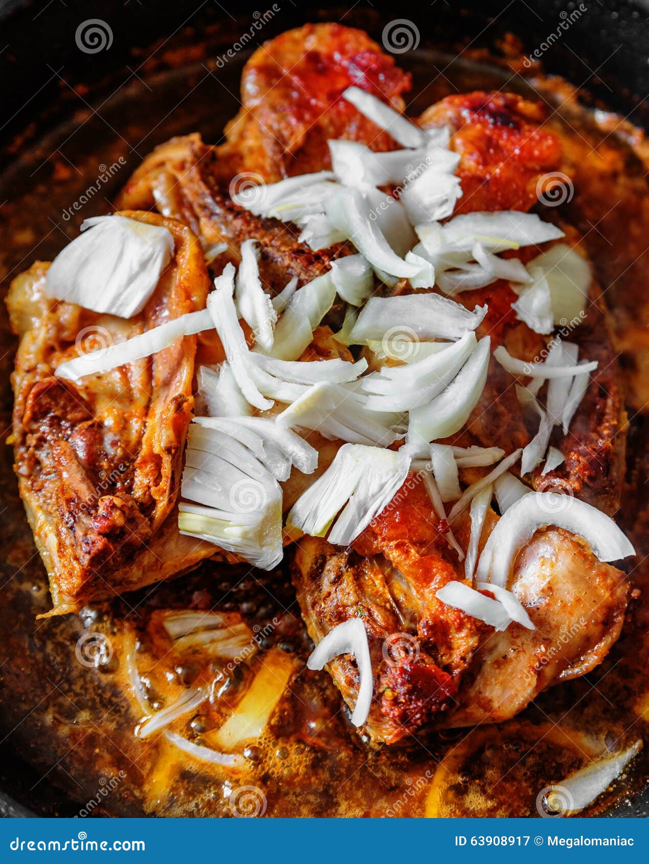 Chicken with Onion on Frying Pan Stock Image Image of gastronomy
