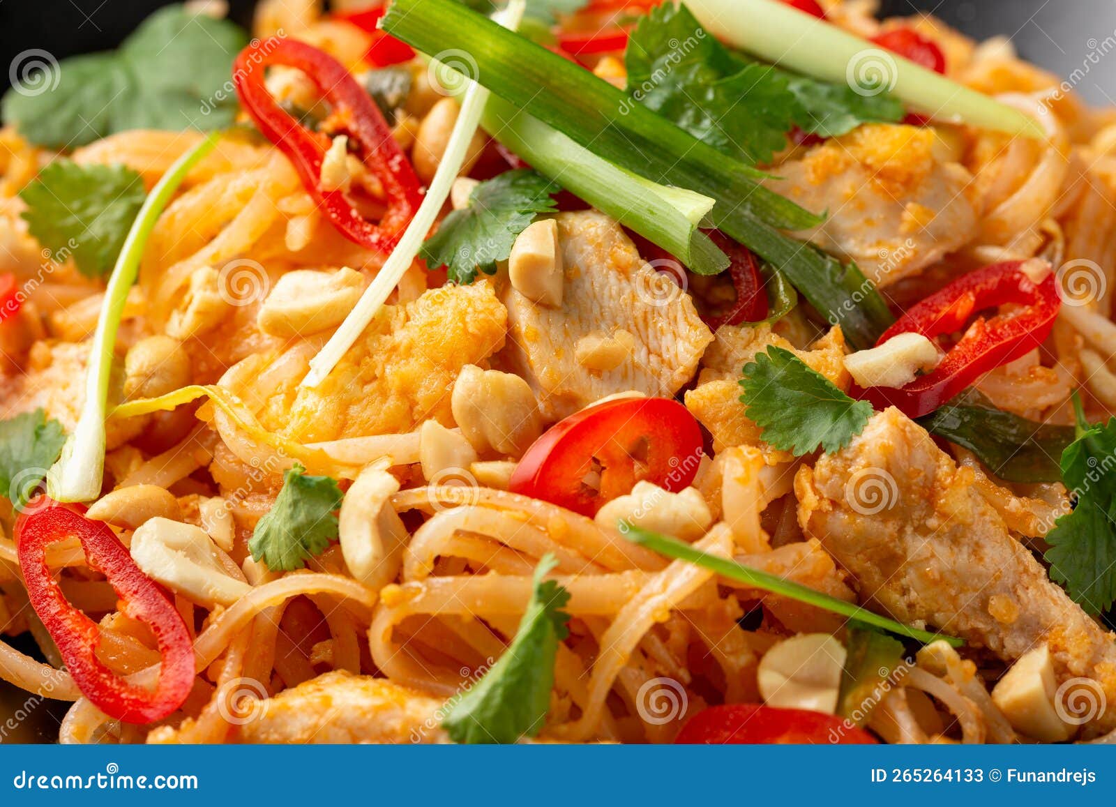 Chicken Pad Thai with Eggs, Bean Sprouts, Peanuts and Spring Onion Stock Image Image of