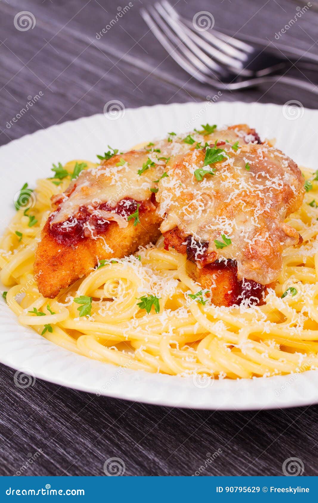 Chicken Parmesan and Pasta. Chicken Breasts and Spaghetti. Stock Image Image of cheese, cooked