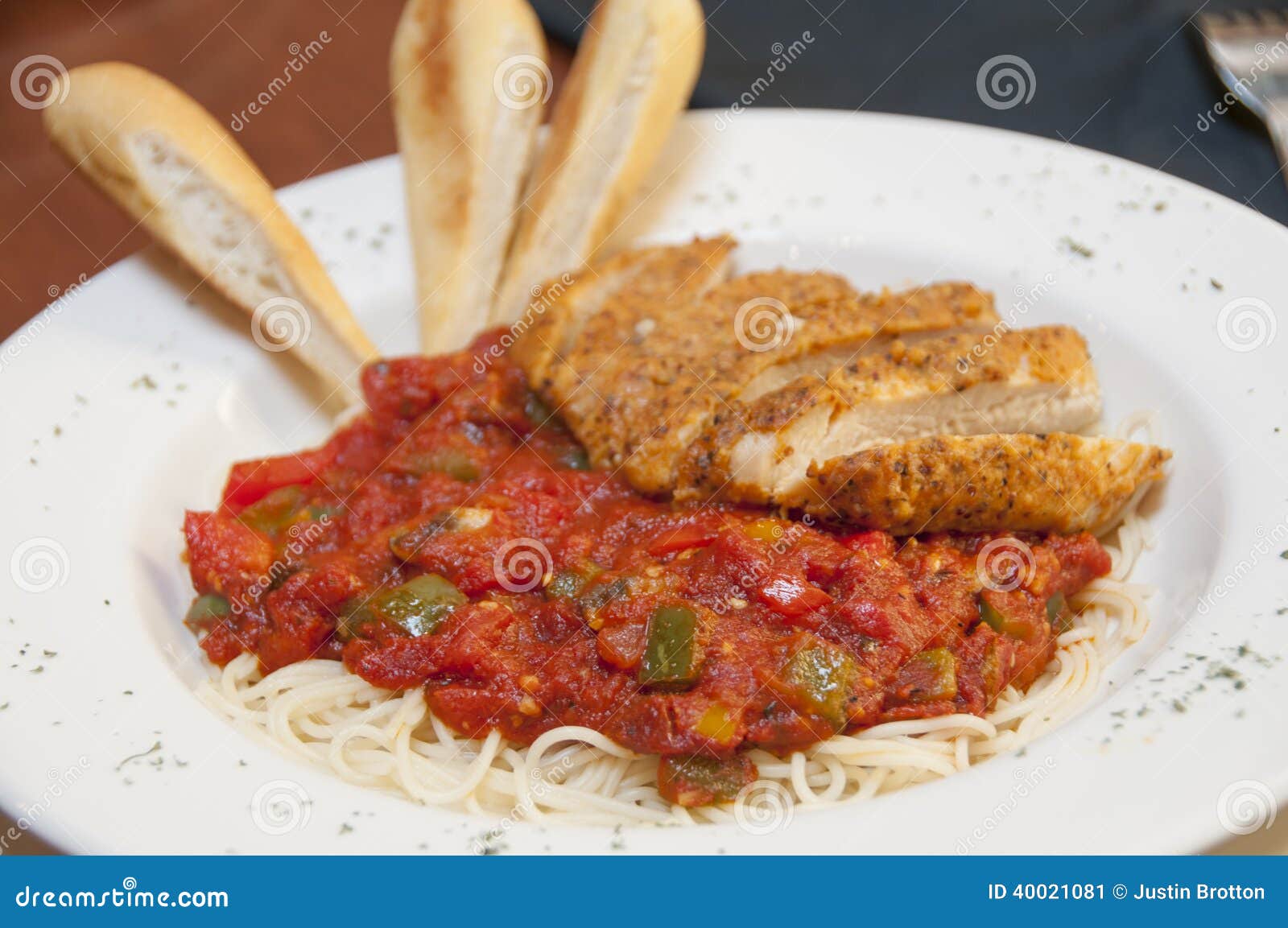 Chicken Pasta with Vegetable Marinara Stock Image Image of bread