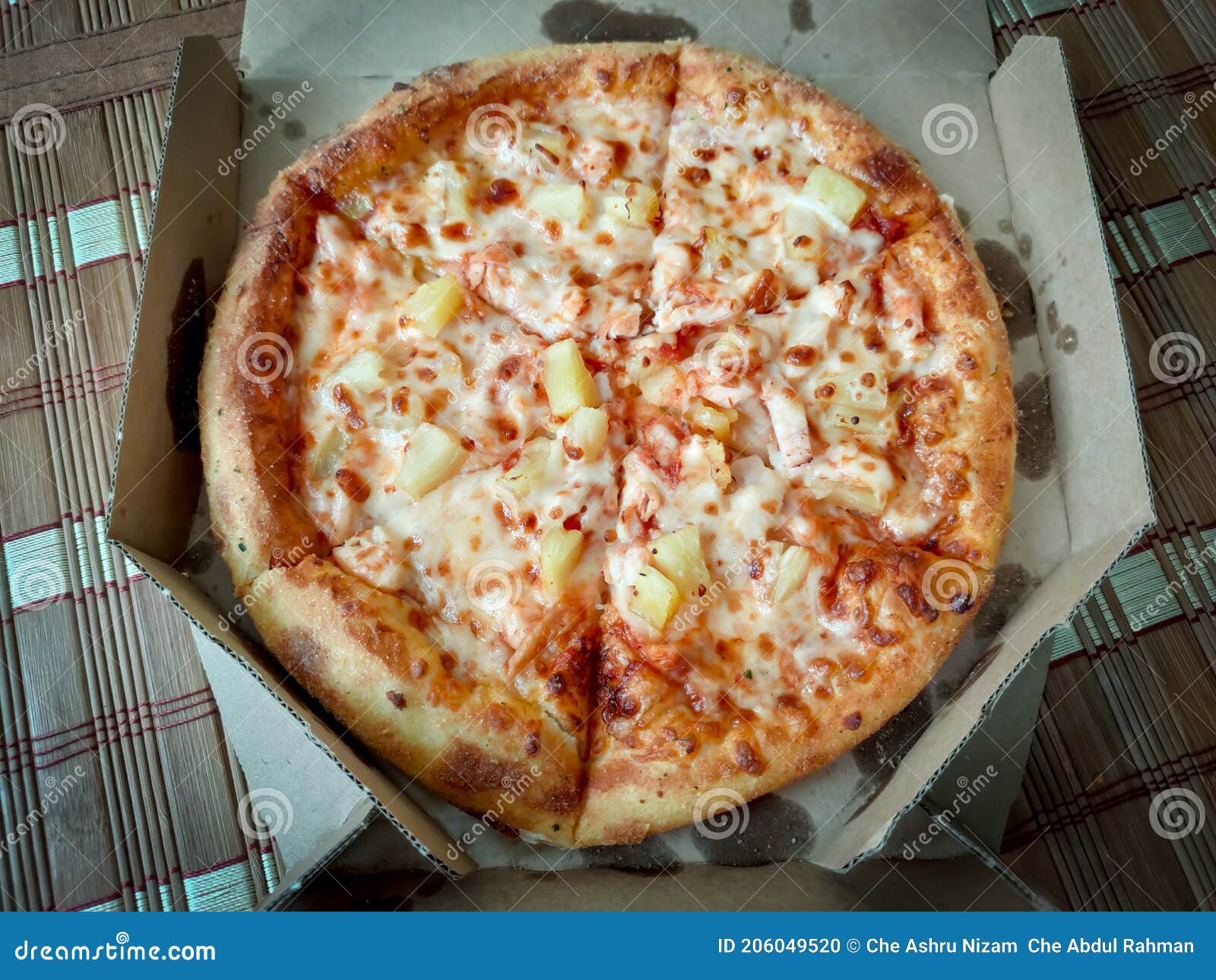 A Chicken Pizza with Pineapple. Stock Photo Image of baked, dinner
