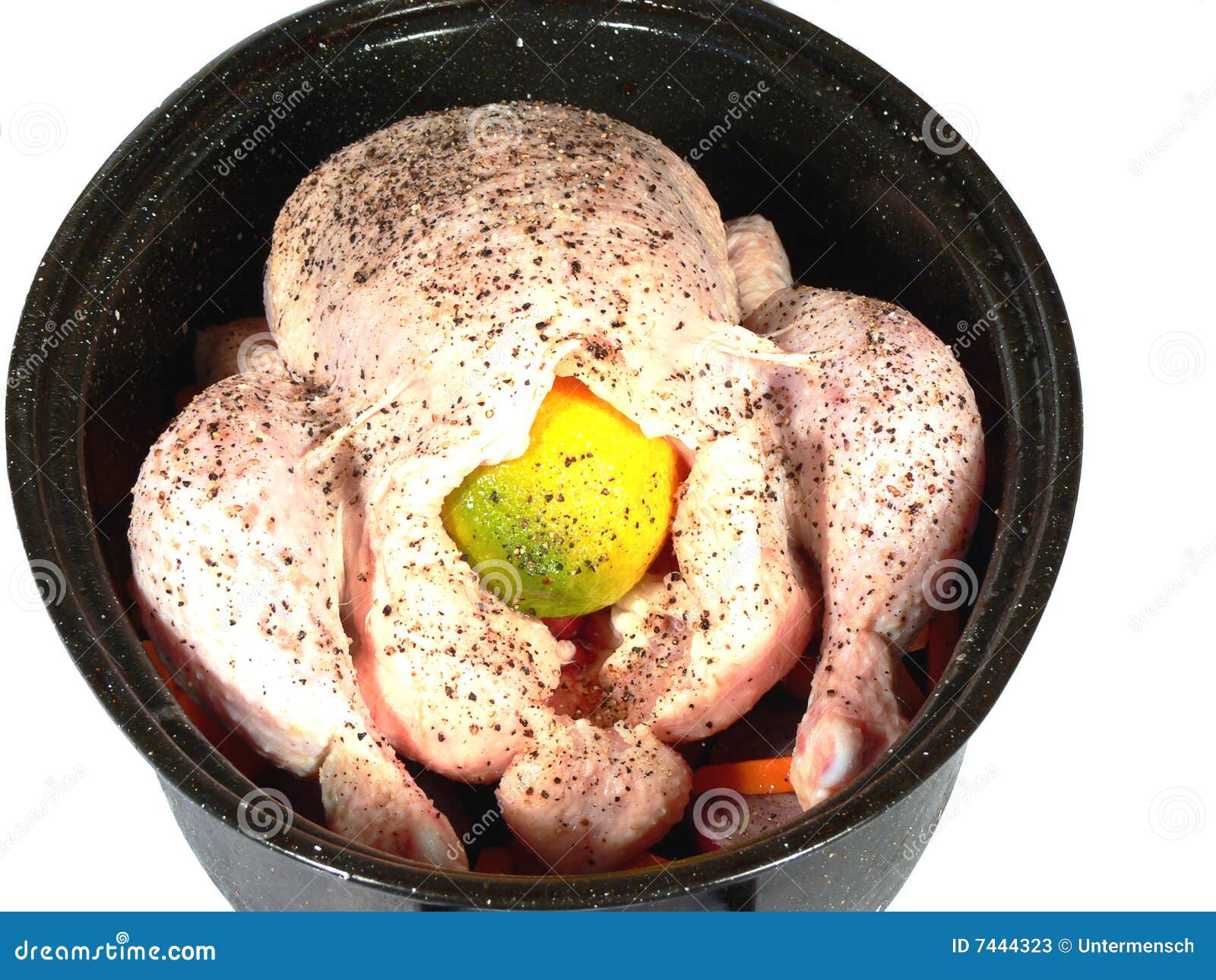 Chicken in pot stock image. Image of recipe, oven, prep - 7444323