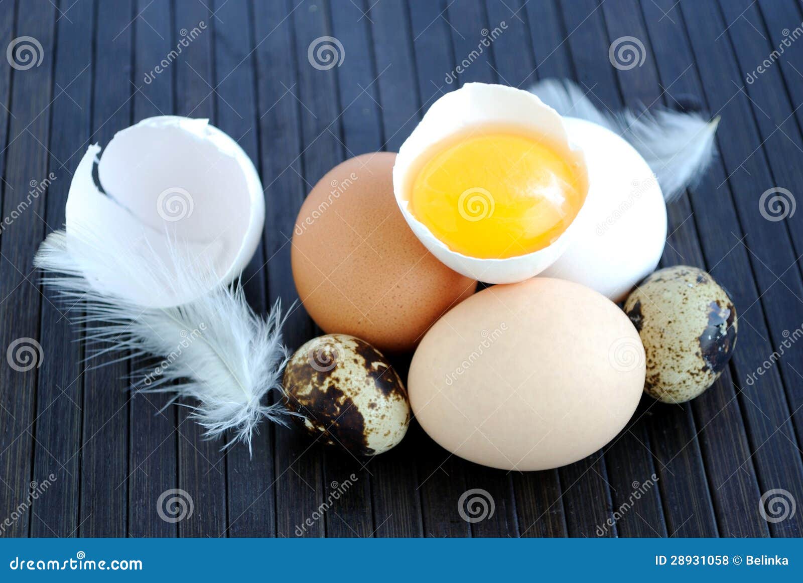 Chicken and Quail Eggs on Bamboo Mat Stock Photo Image of brown, easter 28931058