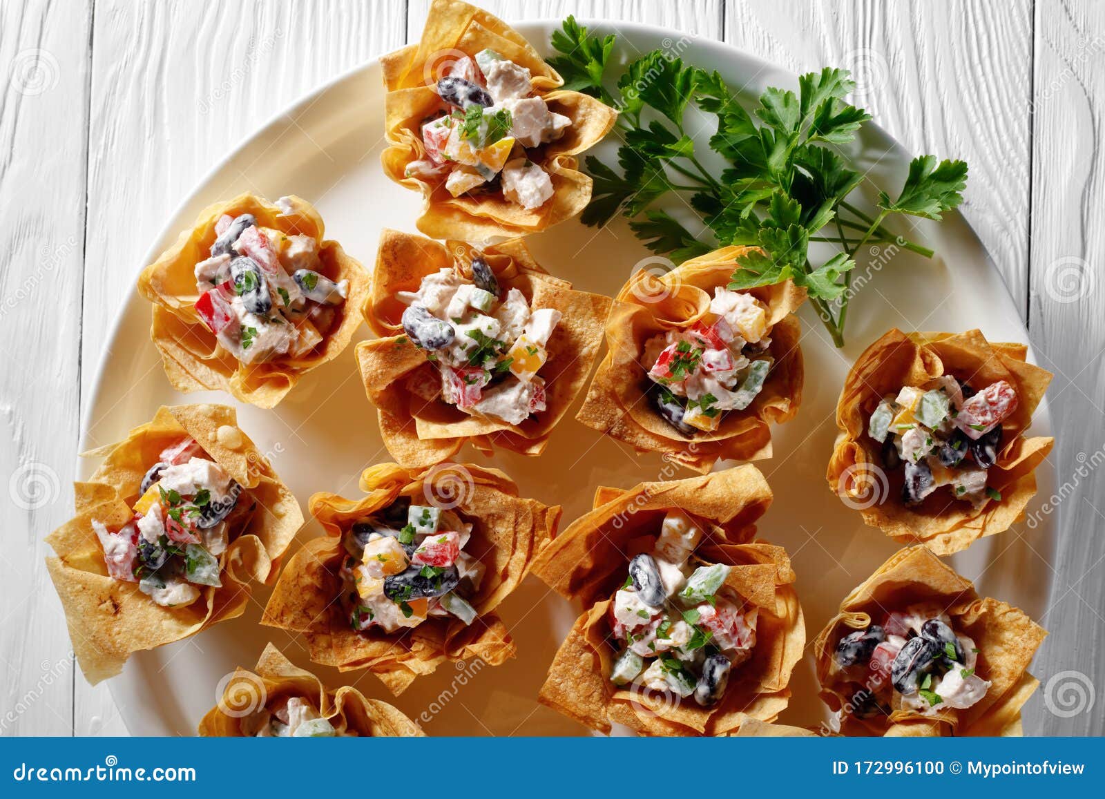 Chicken Red Bean Avocado Salad Wonton Cups Stock Photo Image of dish